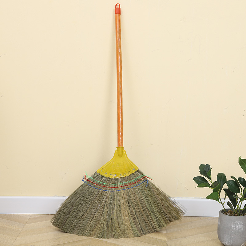 Miscanthus broom 8 nails reinforced plastic head household soft wool broom anchovy wooden pole broom wholesale