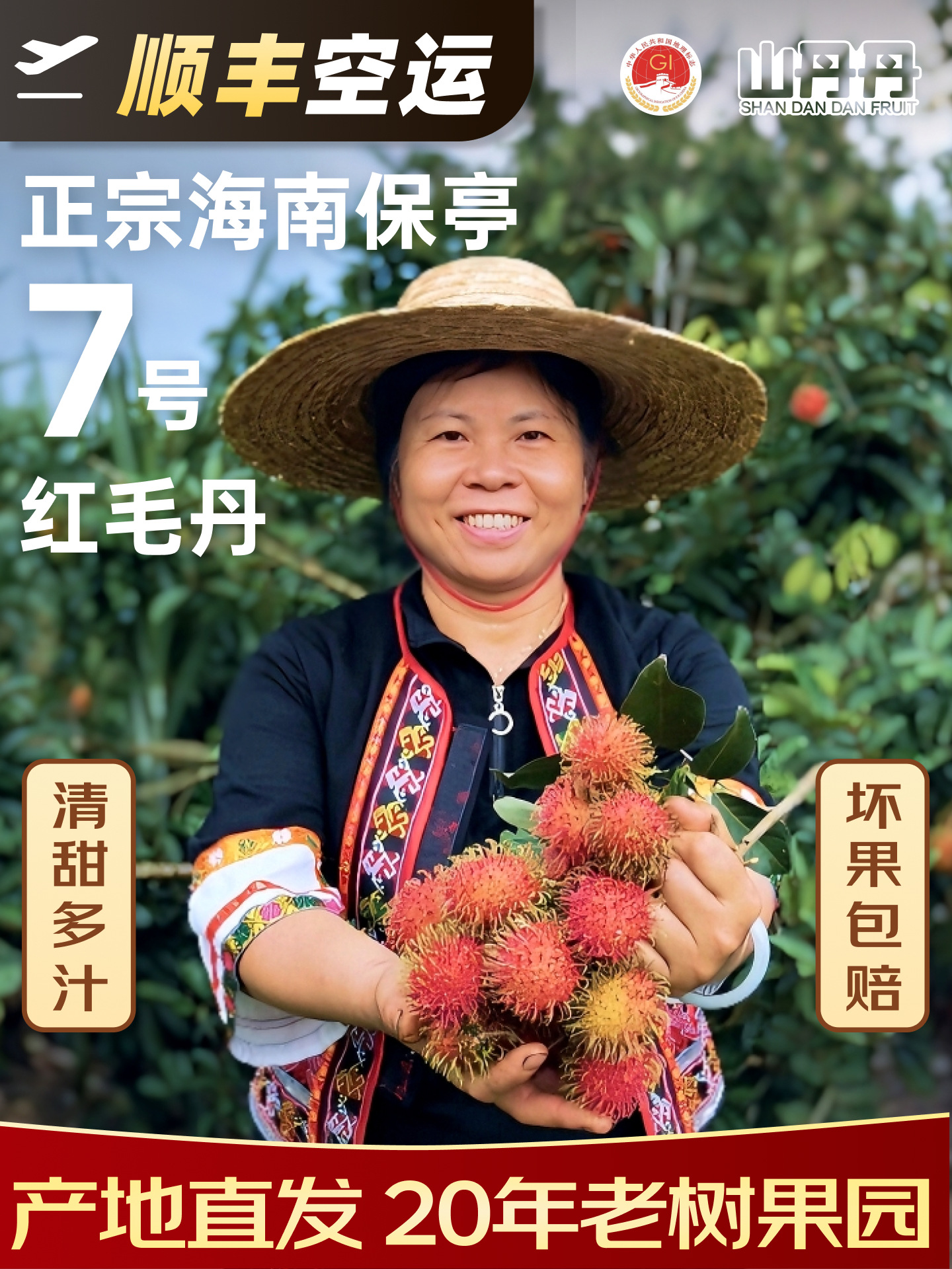 Sf Express Free Shipping Hainan Baoting No. 7 Rambutan Lychee Pregnant Women Fruit Fresh Orchard Direct Supply Gift Box