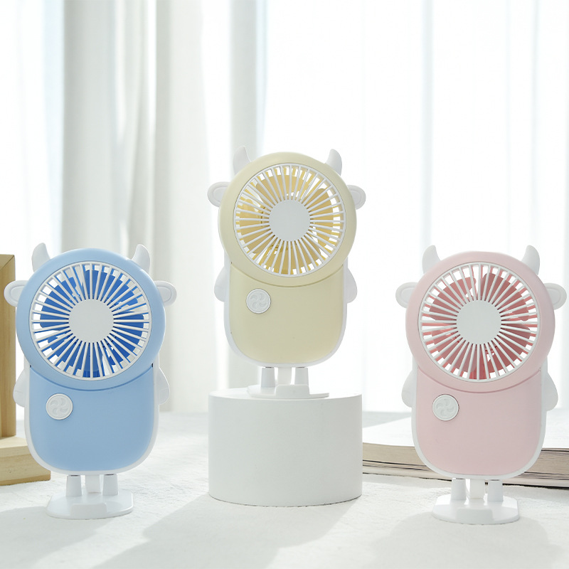 Mobile phone holder with base cartoon horn small fan USB charging children handheld fan activity gift wholesale