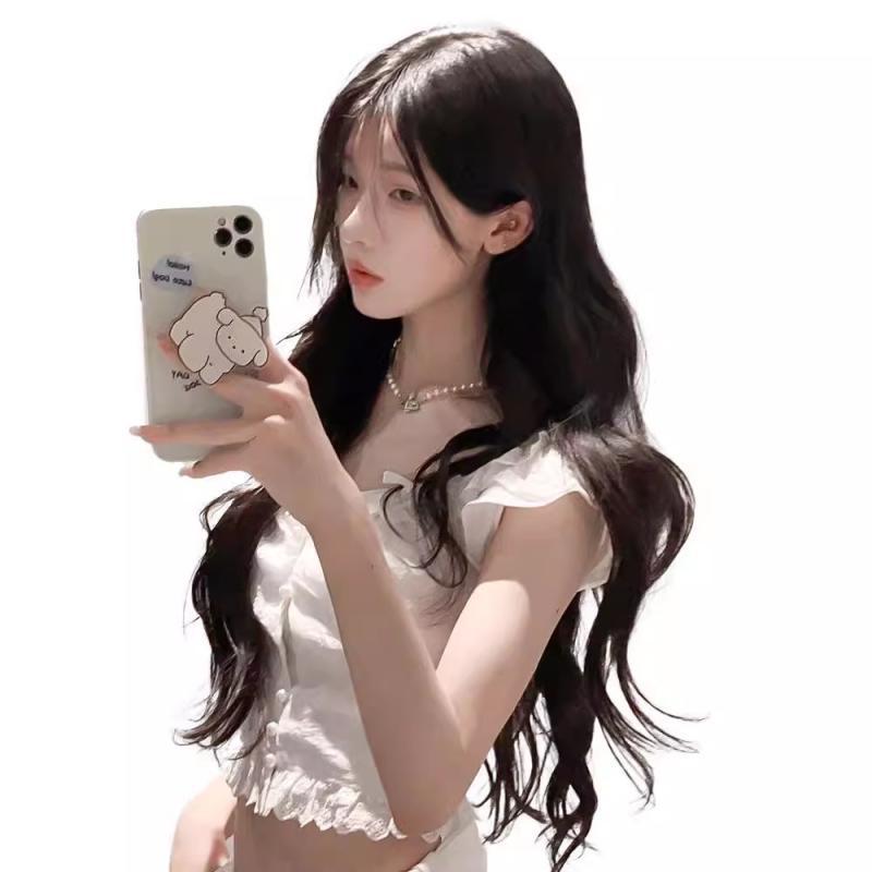 Wig Women's Long Hair Fake Hair Full Human Hair Eight-character Bangs Long Curly Hair with Big Wave Wig Full Head Cover Women