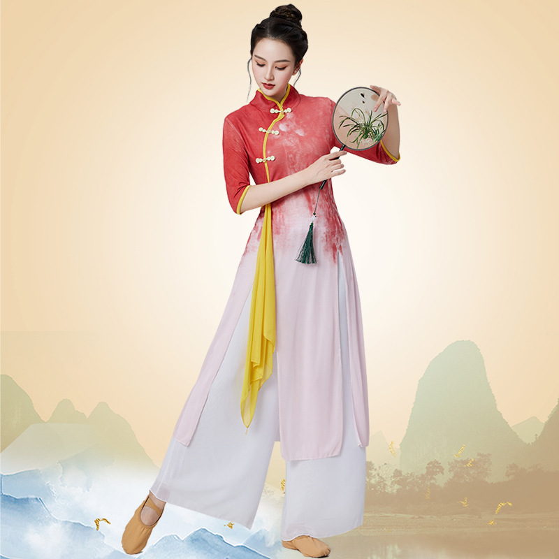 Square dance clothing new suit gauze gown Chinese folk style classical dance fan performance dance clothing 2411