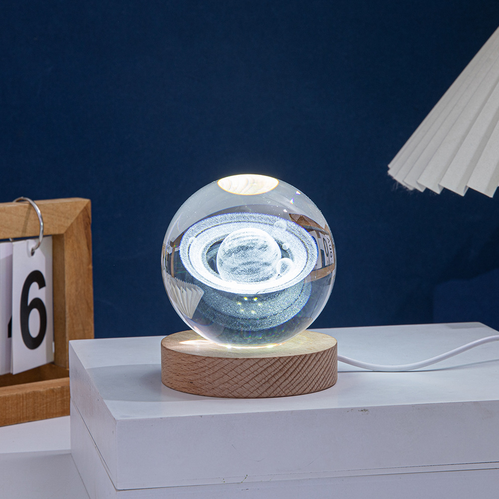 Crystal Ball with 3D Carving USB Ambient Decorative Light Small Square Crystal Gift Light White Crystal Wedding Gift
