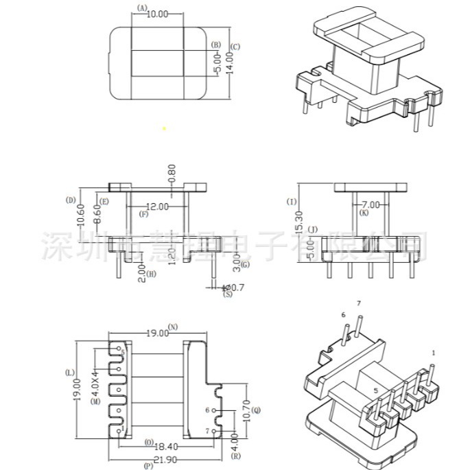 Высокочастотный трансформаторный скелет EE1910 расширенный вертикальный 2+5 пин HXB-EI1925 расстояние между рядами 18,40 мм источник питания