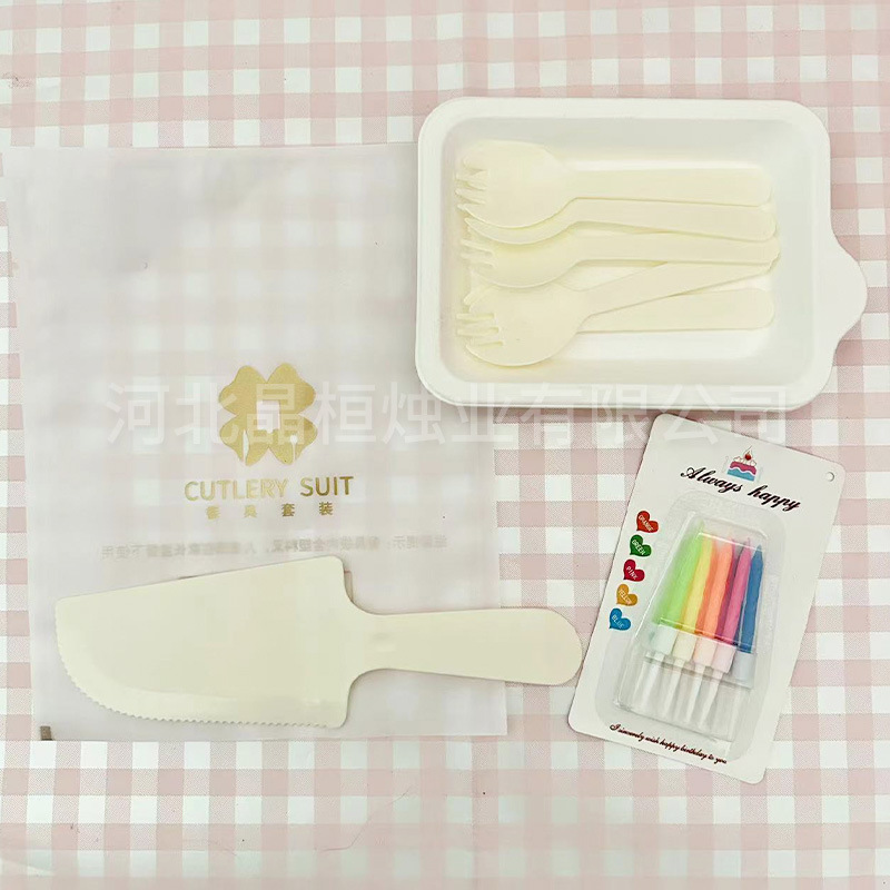 Cake Shop tableware birthday cake plate round fork spoon disposable birthday supplies party cake knife fork plate suit