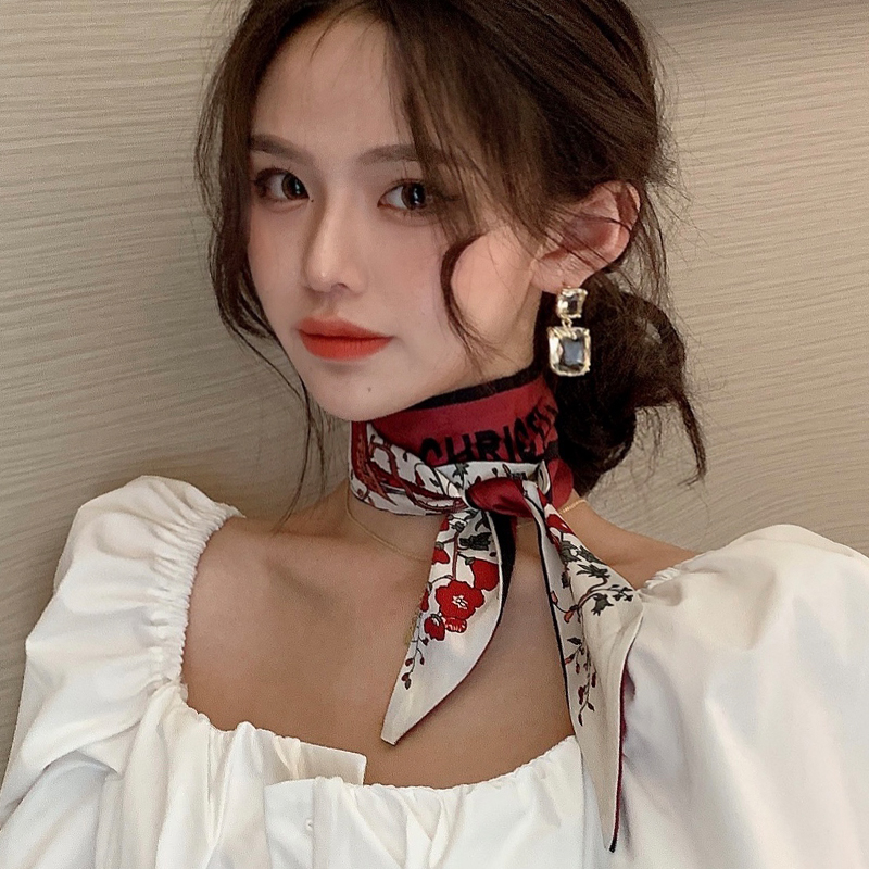 2023 New Headscarf Hair Band Retro Silk Scarf Women's Small Long Ribbon Ribbon Tie Hair Belt Tie Bag Summer Scarf