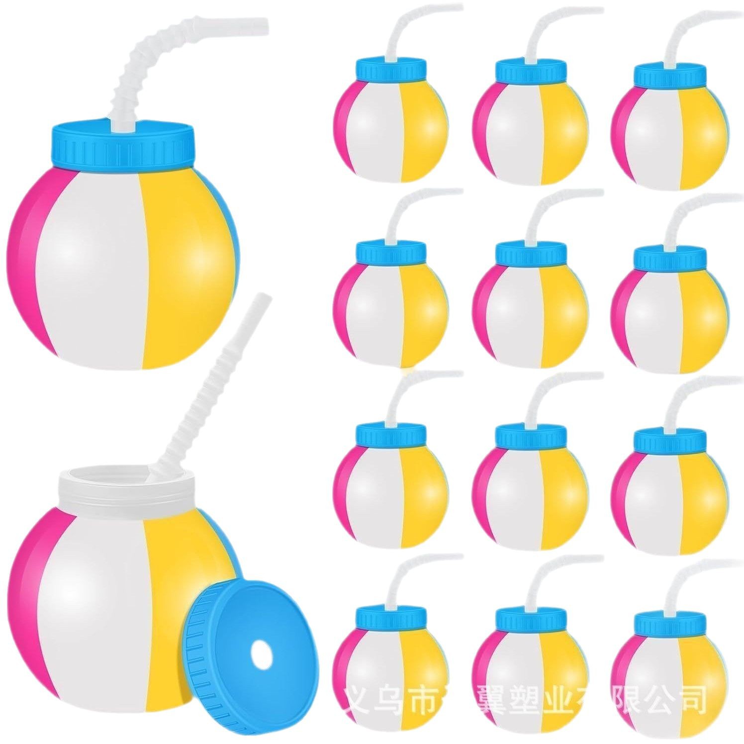 Manufacturer Customized New Multi-Color Round Straw Cup Internet Celebrity Juice Milk Tea Drink Plastic Pet Round Ball Straw Cup