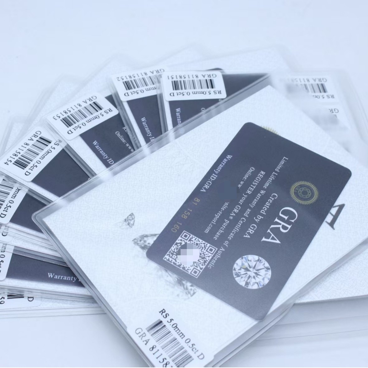 Gra Moissanite Certificate Wholesale Multi-Size Specifications Colorful Irregular Shape Certificate with Unique Code and Black Card