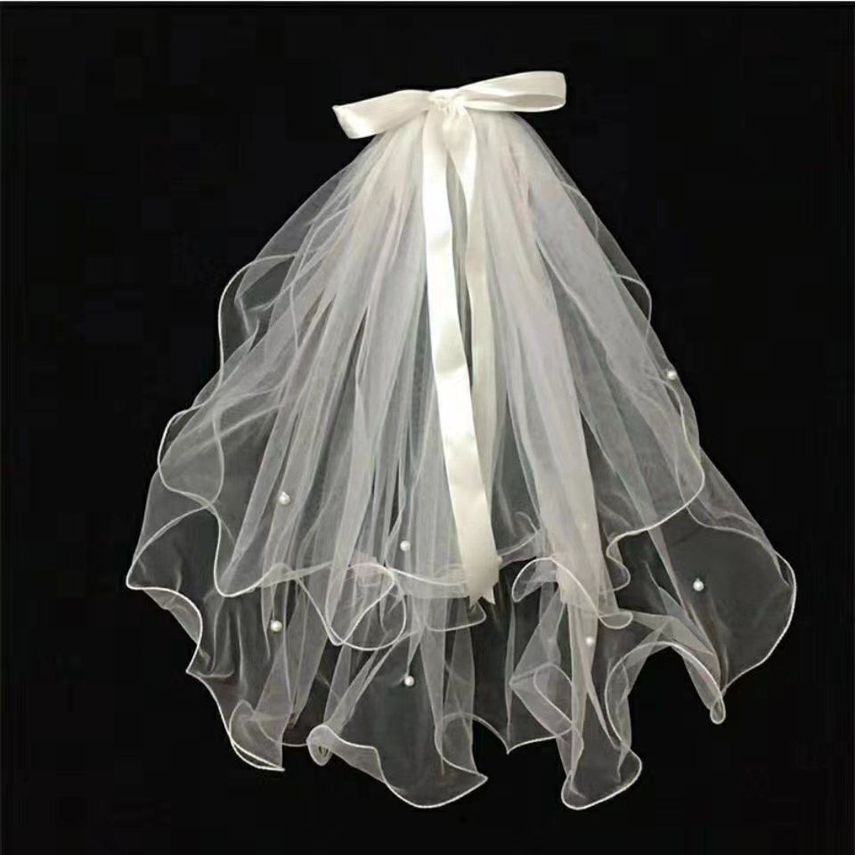 24 White Bridal Veil Covering Multi-Layer Short Korean Plain Veil Wedding Dress Photo Veil for Photo Studio