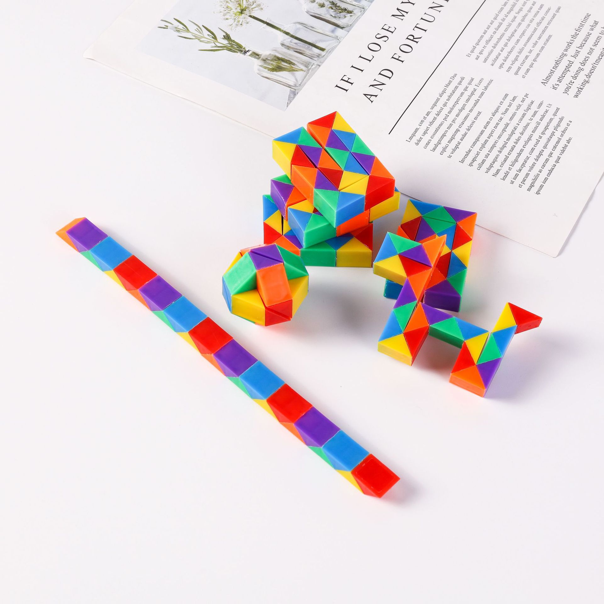 Cross-border decompression DIY intelligence development toy colorful changeable magic ruler cube multi-segment Children's Day activity gift