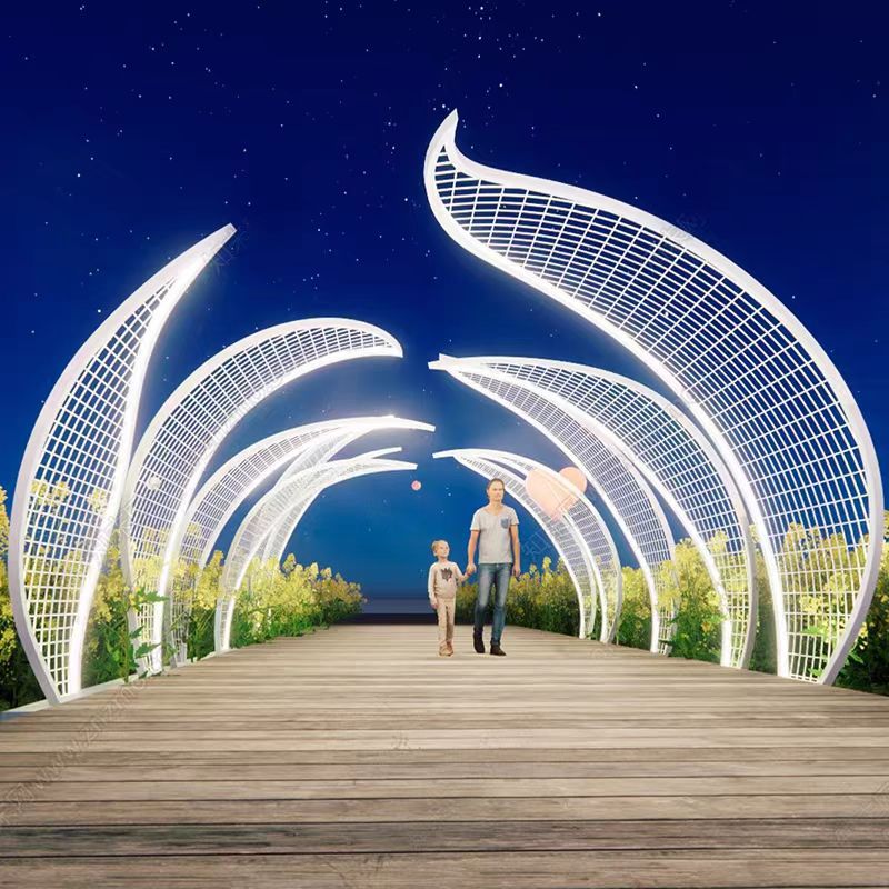 Stainless Steel Gallery Corridor Outdoor Large Landscape Steel Structure Pavilion Community Park Courtyard Creative Special-Shaped Gallery