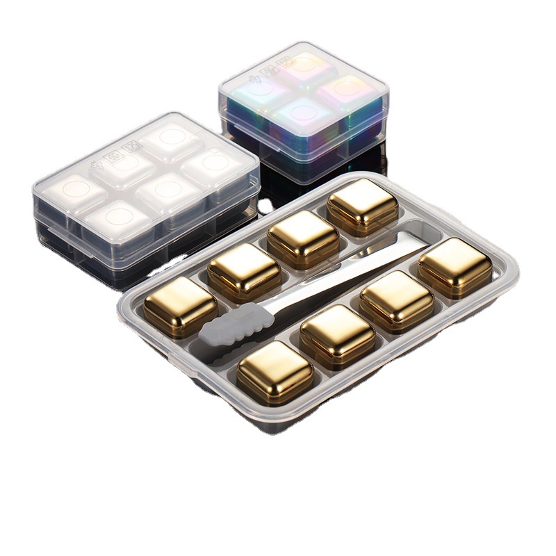 En Stainless Steel Ice Cube 304 Metal Ice Stone Ice Wine Stone Creative Ice Grain Bar Wine Set Ice Cream Titanium Gold Plated