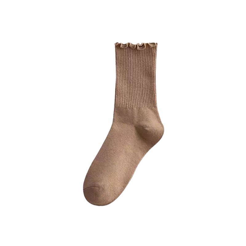 Socks women's mid-calf socks Spring and Autumn style wooden ear lace socks ins Japanese style all-match pile socks autumn and winter jk women's socks
