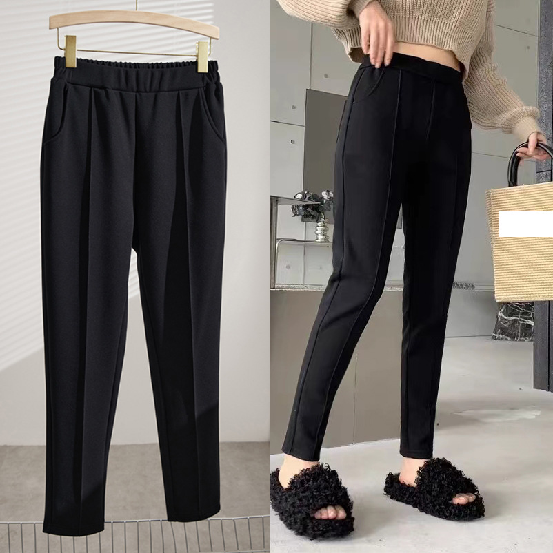 Весенние и осенние новые брюки большого размера корейского стиля с высокой талией, утягивающие эластичные черные брюки, экстра большой размер K6238