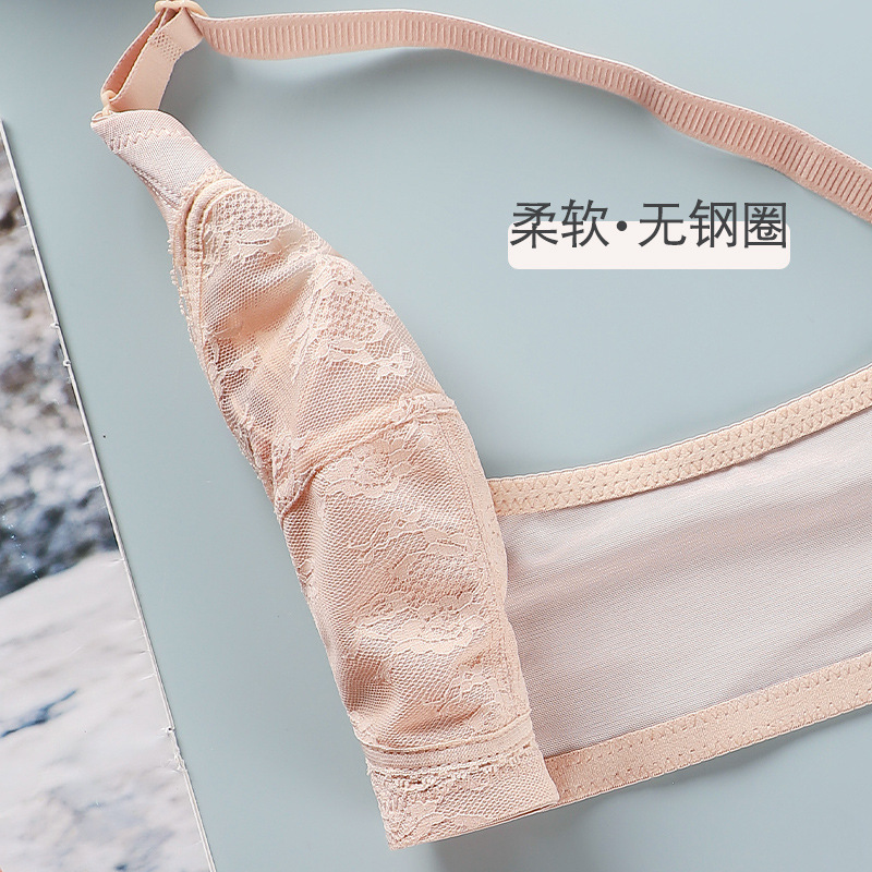 Summer Ultra-thin Large Size Bra with Big Breasts, Small Intimates, Full Cup, Sexy Lace, No Steel Ring, Push-up and Breathable for Women