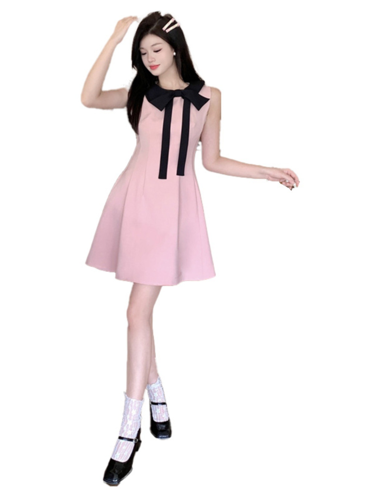 Summer Plus Size Fat Girl Sweet and Stylish Slimming French Style Bow Waist Dress Women's Vest Dress