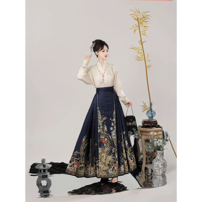 【Сяньцзюй】Юбка с лошадиной мордой из цветного brocade + рукава-кораблики