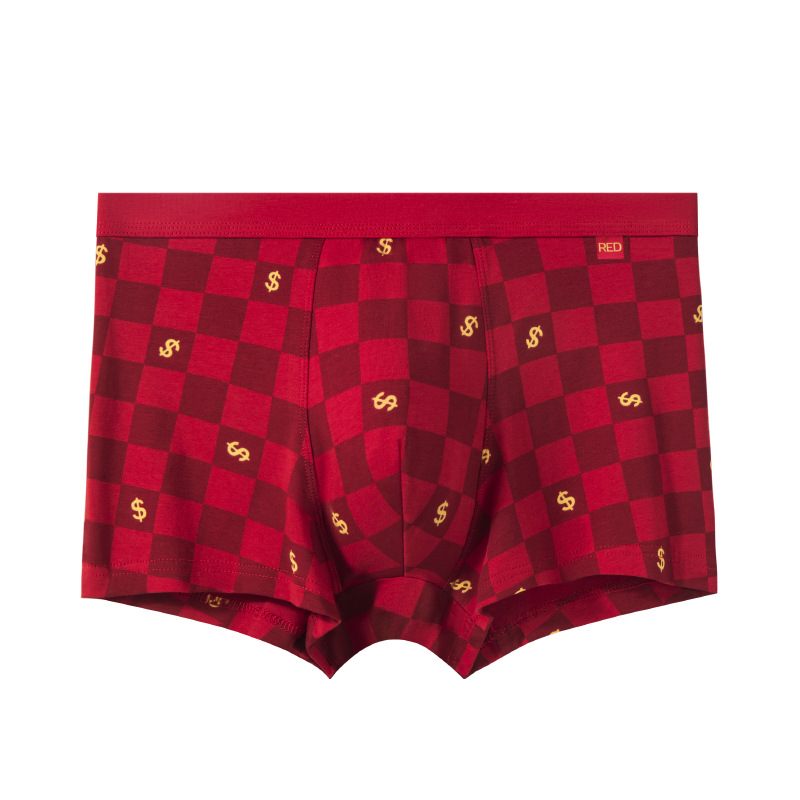 Benmingnian Men's Underwear Boys' Boxers Pure Cotton Big Red Antibacterial Breathable Dragon Wedding Boxer Shorts Head