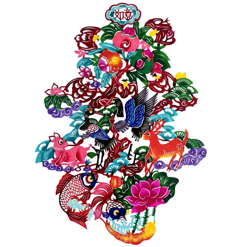 Chinese Weixian Specialty Finished Colorfulful Handmade Paper-Cut Window Decorations Chinese and English Translation of the Twelve Zodiac Signs and Blessings Series