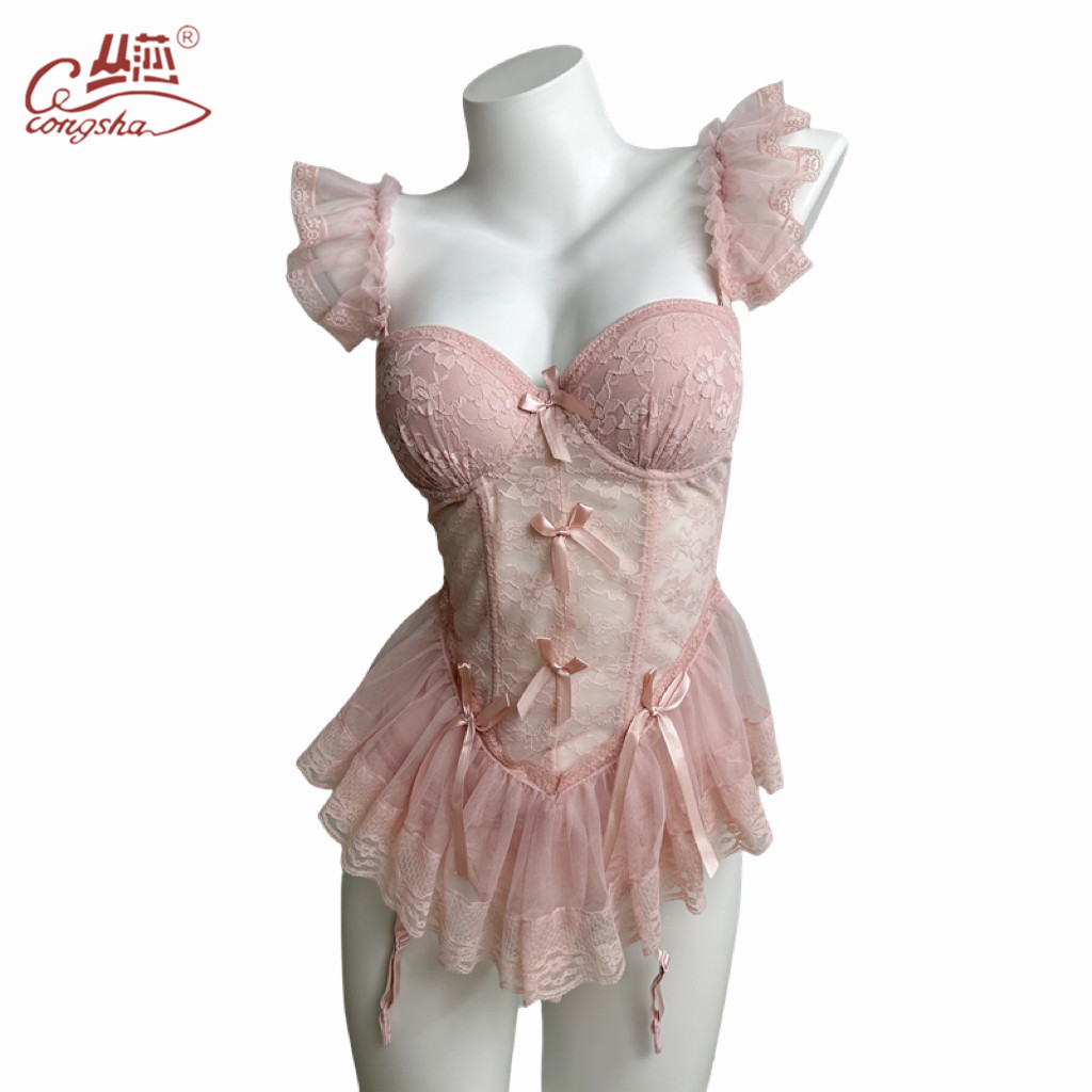 French style sexy corset sexy lingerie vest outer wear pure waist lace mesh Fishbone bra bra suit