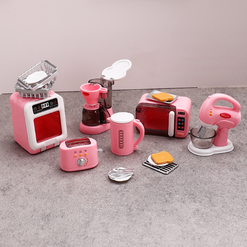 Miniature diy play house toy mini simulation small household appliance model doll house accessories coffee machine egg beater