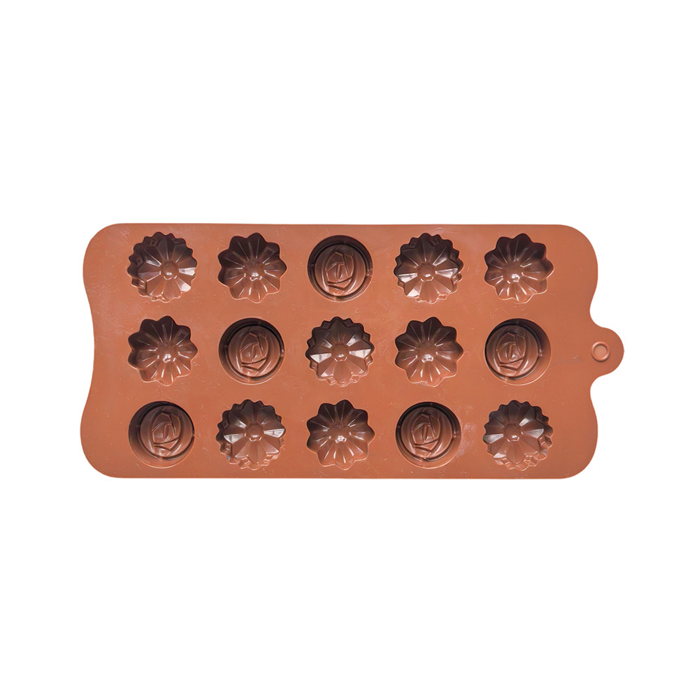 DIY Silicone 15-Piece Chocolate Mold with 3 Different Flower Shapes, Cake Mold, Ice Tray, Pudding, Handmade Jelly 828