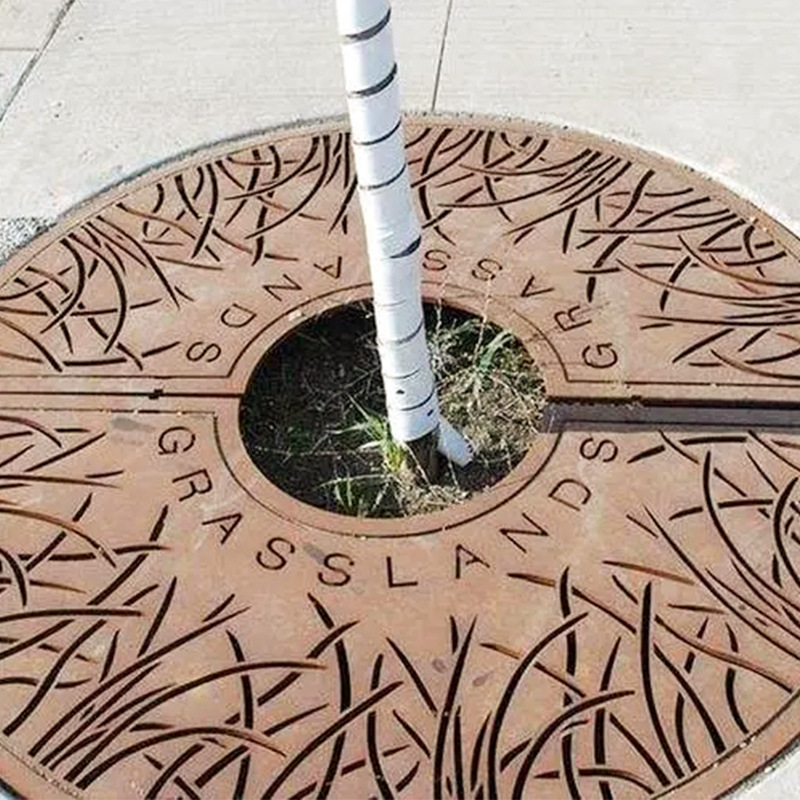 Weather-Resistant Steel Tree Grate Wholesale Rust-Colored Cut Out Tree Guard Iron Rust-Colored Weather-Resistant Steel Plate Tree Grate