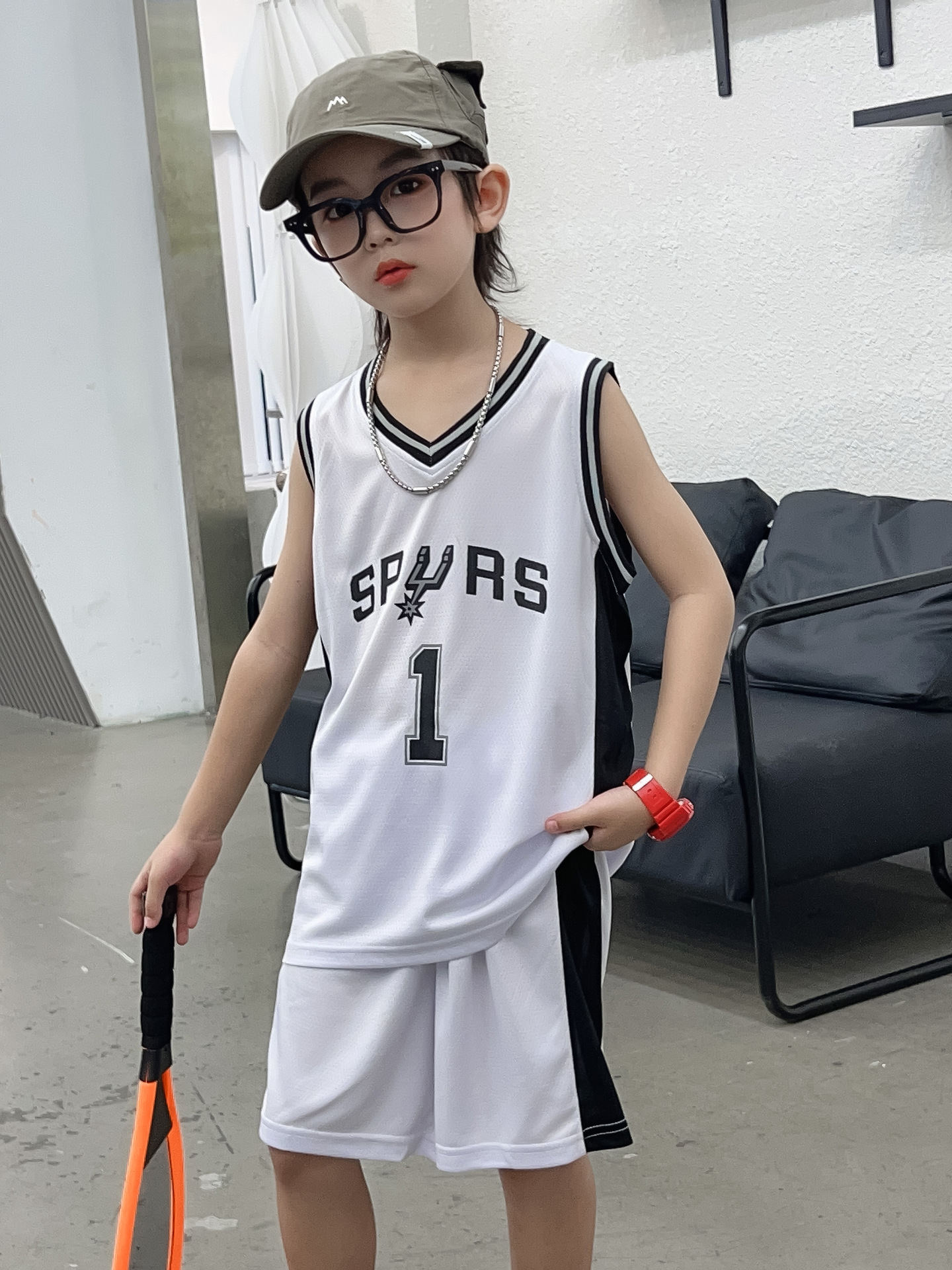 New Children's Wear Children's Basketball Suit Spurs No.1 Wen Ban Yama Children's Suit Training Suit Baby's Jersey Class Team Suit