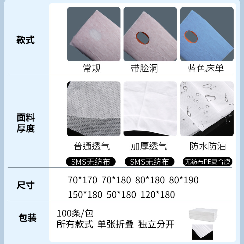 Disposable Bed Sheet Beauty Salon Super Cost-effective Non-woven Fabric Increase Thickened Waterproof Oil-proof Massage Bed Sheet with Holes Wholesale