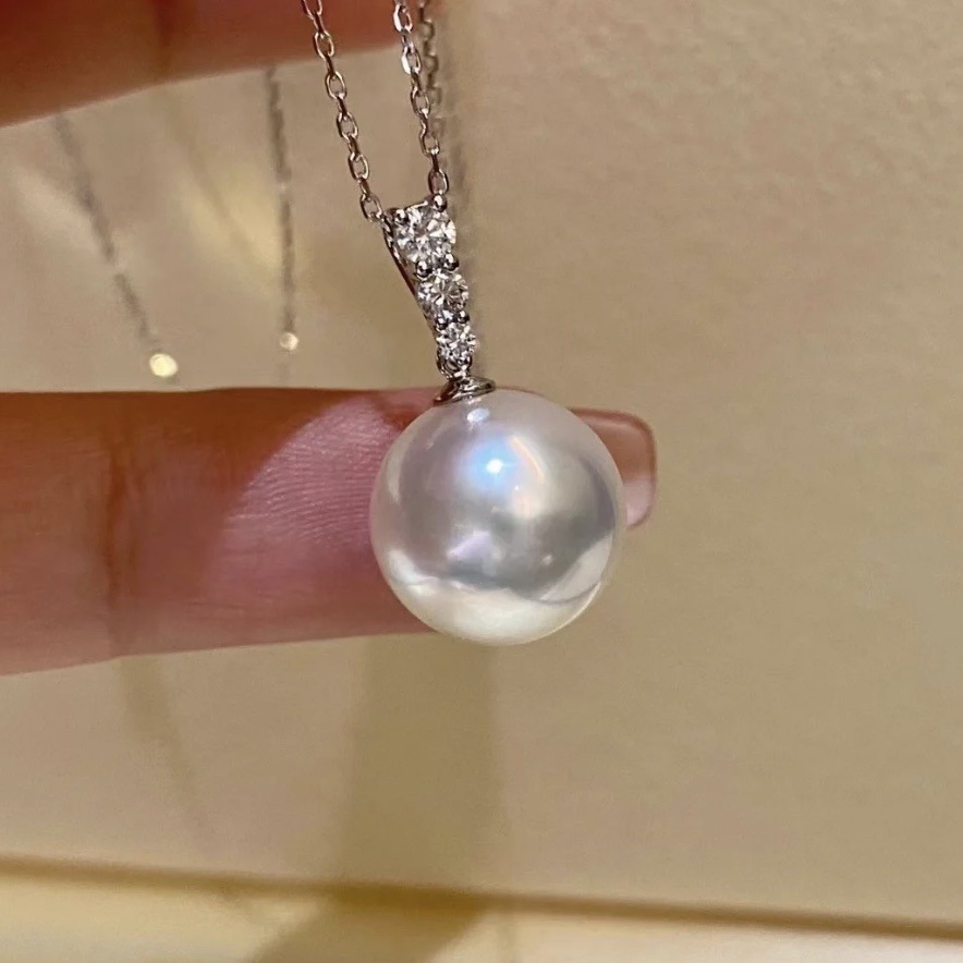 Platinum Pt900 Accessories Simple Vertical Design Pendant Zircon Inlaid Reference Beads 12-13mm