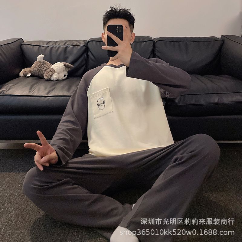 Оптовая продажа весна новые длинные рукава брюки беговые объем мальчиков свободные мультяшные колледж стиль комплект пижамы мужская домашняя одежда