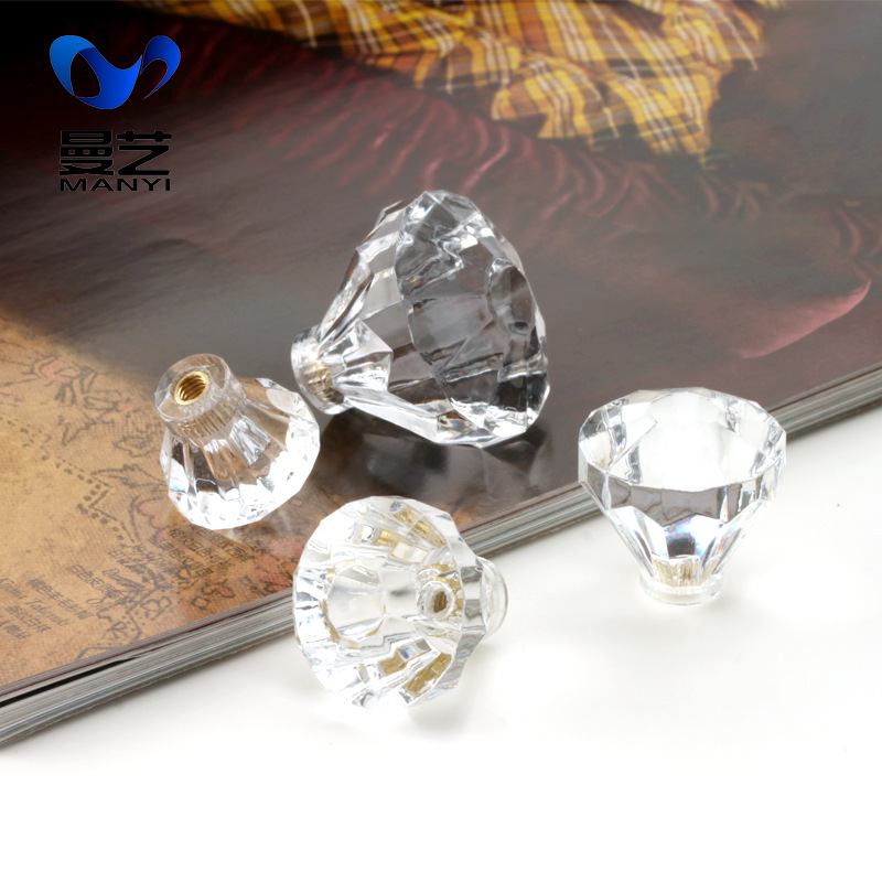 Оптовая ручка двери шкафа акриловая с кристаллической головкой для ящика, шкафа, двери гардероба, пластиковая ручка с одним отверстием