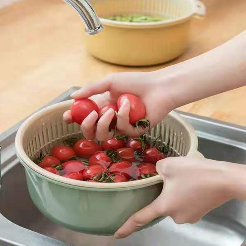 Household Double-Layer Drain Basket for Washing Fruits and Vegetables Tools Hollow Storage Basin Kitchen Multi-Purpose Vegetable Washing Basket Wholesale