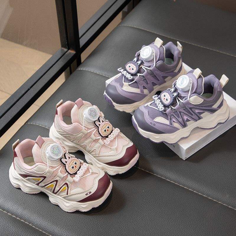 Girls' Shoes 2025 New Style Dad's Rotating Buckle Soft-Soled Casual Children's Shoes Button Breathable Running Children's Sports Shoes