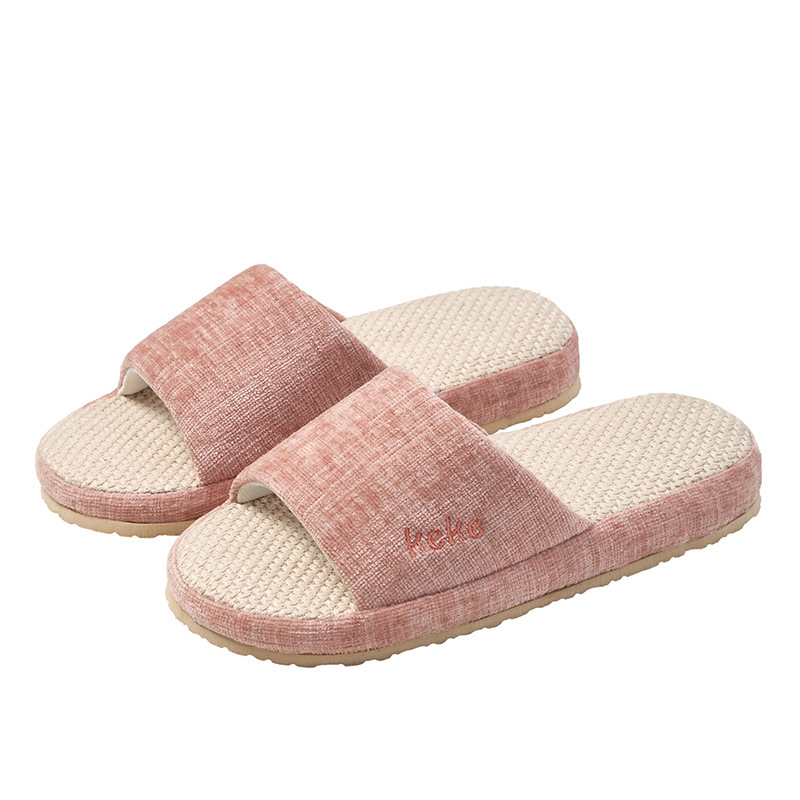 Factory direct wholesale slippers women mute soft bottom not easy to dust linen breathable sweat-absorbent fabric slippers men
