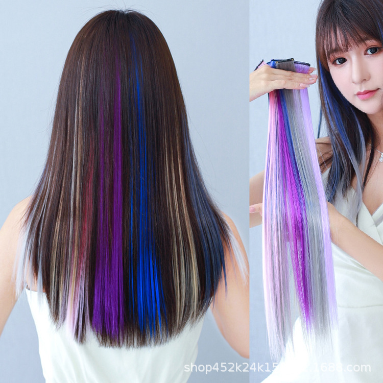 Support a generation of hair] hanging ear dyed color wig single clip highlight dyed long straight hair high temperature silk hair extension