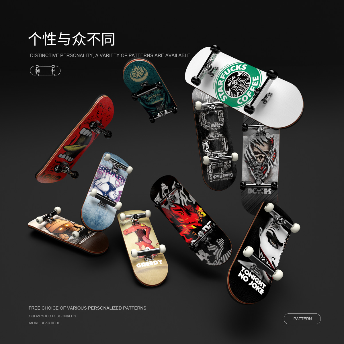 Cross-border Amazon Douyin Finger Skateboard with Bearing Professional Grade Five-layer Maple Fingertip Skateboard Decompression Toy