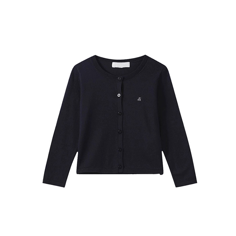 2024 New Girls Cherry Embroidery Korean Cardigan Baby Girl College Style Long Sleeve Cotton Sweater Autumn and Winter