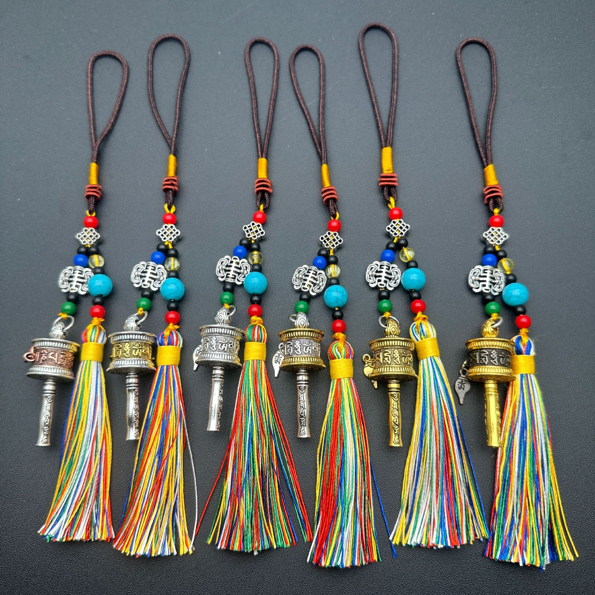 Xizang Prayer Wheel Bag Pendant Six-Character Mantra Surangama Mantra Tassel Car Zen Instrument Alloy Material Rotating