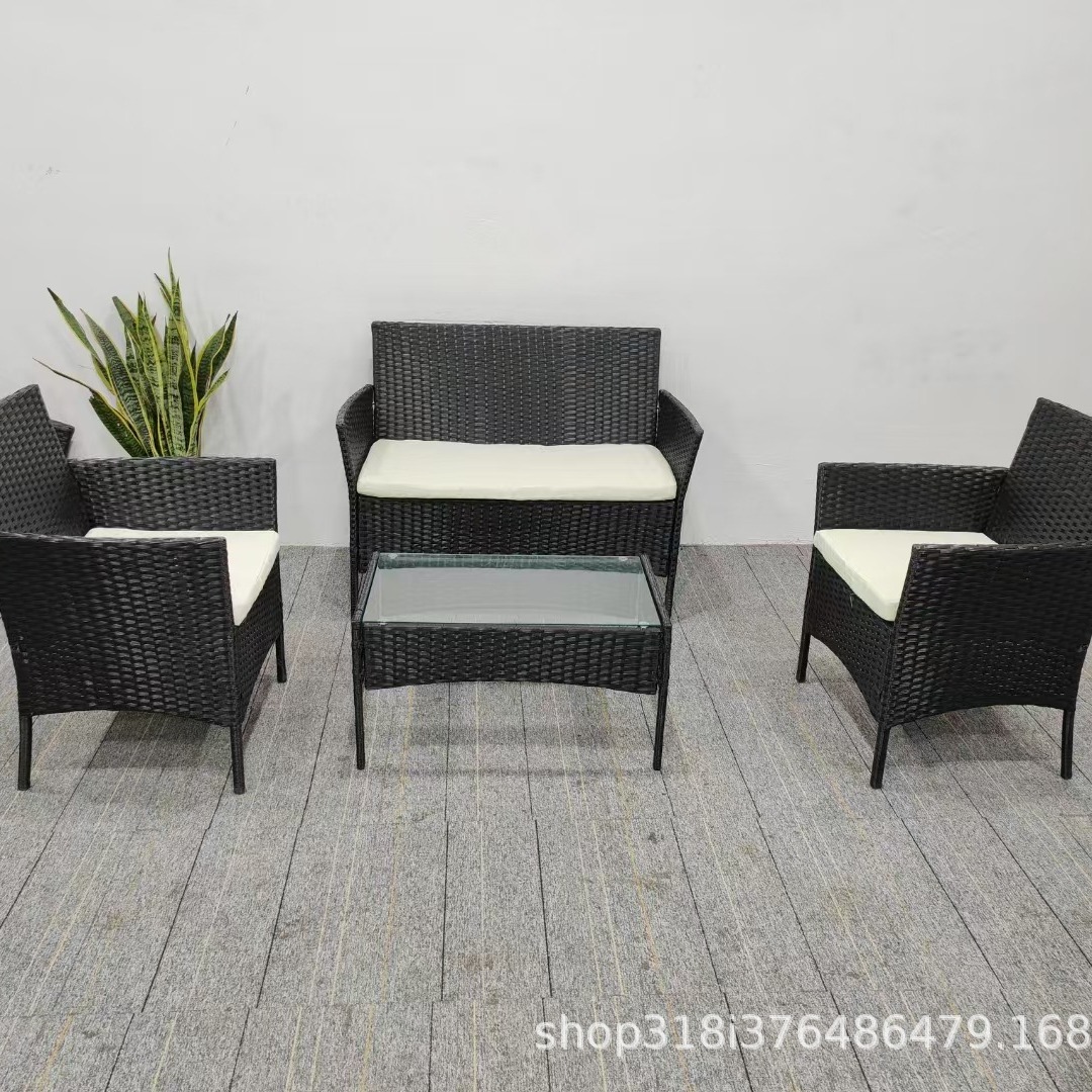 Outdoor Rattan Table and Chair Four-Piece Set Coffee Table 630 Four-Piece Set Rattan Furniture Courtyard Table and Chairs Cross-Border Source Dropshipping