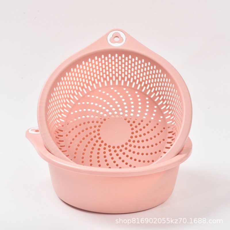 Plastic Draining Basket Two-Piece Set Storage Vegetable Basket Household Thickened Multi-Purpose Vegetable Washing Sieve Bowl Chopsticks Fruit Draining Basket Wholesale