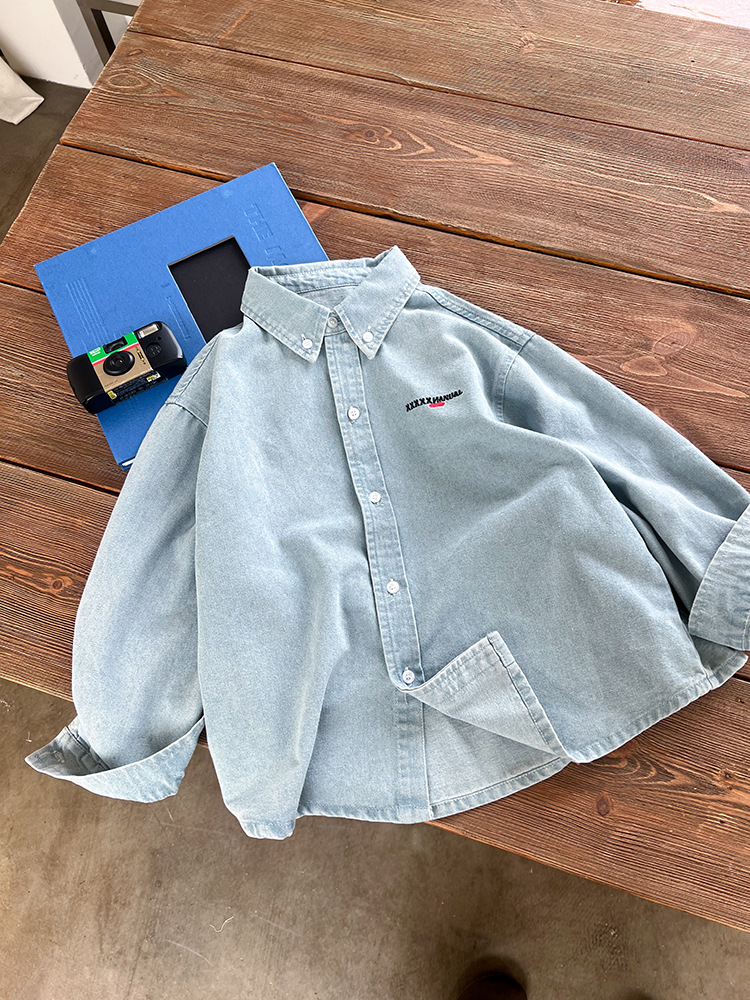 [Clearance Sale] Aimo Beibei Sand-Washed Cotton Loose Jacket Autumn Style Fashion Embroidered Denim Shirt for Boys and Girls