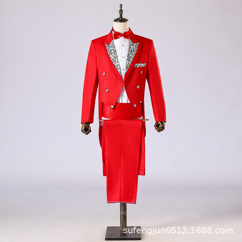 Men's dress black tuxedo Christmas magic performance costume jazz dress dance competition