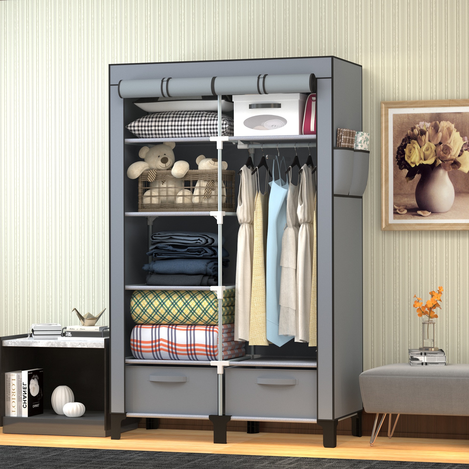 Простой шкаф для аренды, многослойный, большой вместимости, двустворчатый, нетканевый шкаф с коробкой для хранения