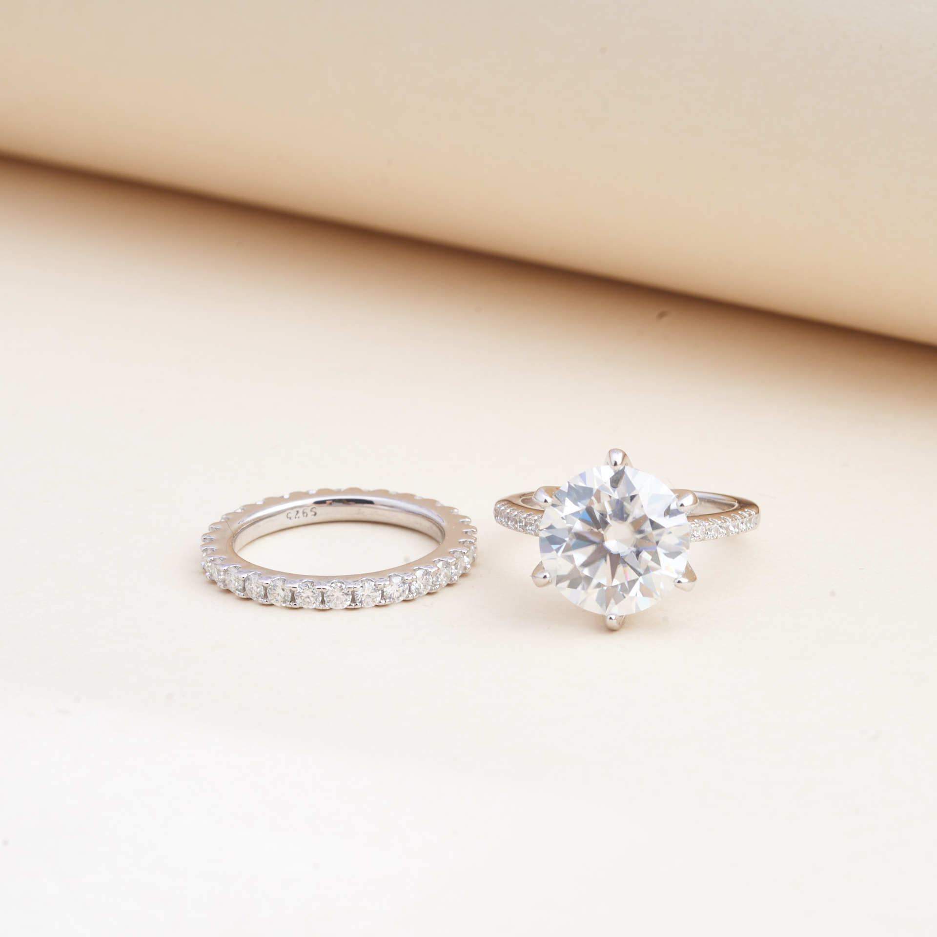 Cross-Border Exclusive 3Cts925 Silver Moissanite Ring with Certificate, Sparkling Fire-Colored Diamond, Cross-Border Hot Sale