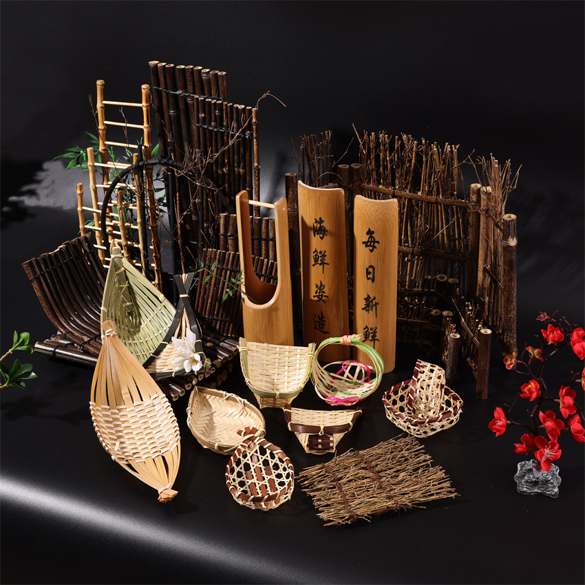 Декорация для суши, форма для суши, бамбуковая лестница, декор для меню, ведро с сухим льдом, искусственный цветок