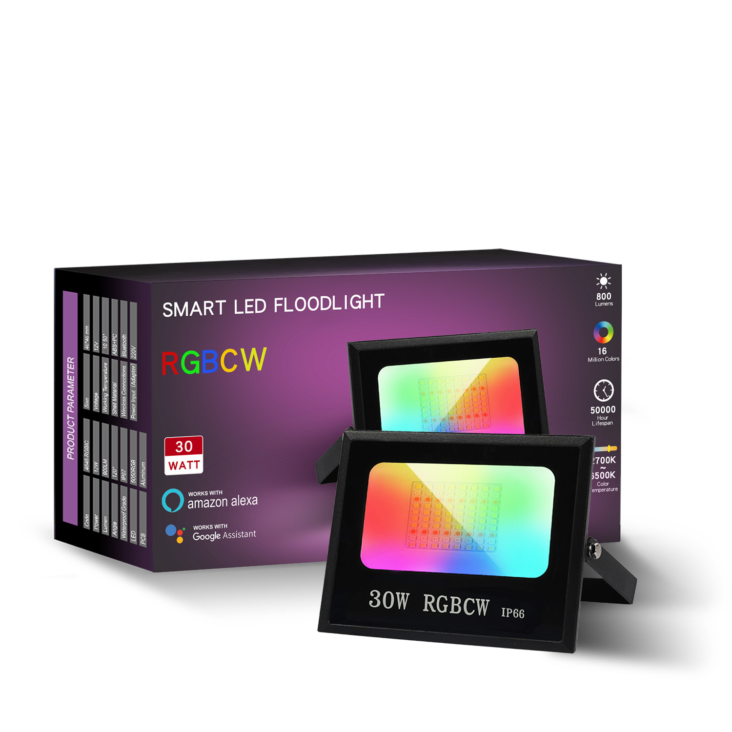 Cross-border graffiti Wifi Bluetooth RGBCW color flood light wide pressure smart APP remote control colorful LED flood light