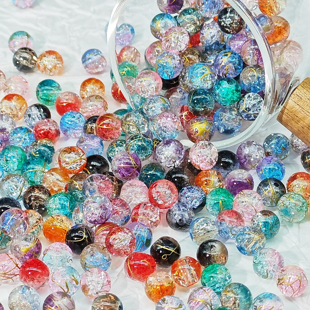 8/10mm double color brushed popcorn beads gold silk ice crack glass beads bracelet necklace diy jewelry accessories