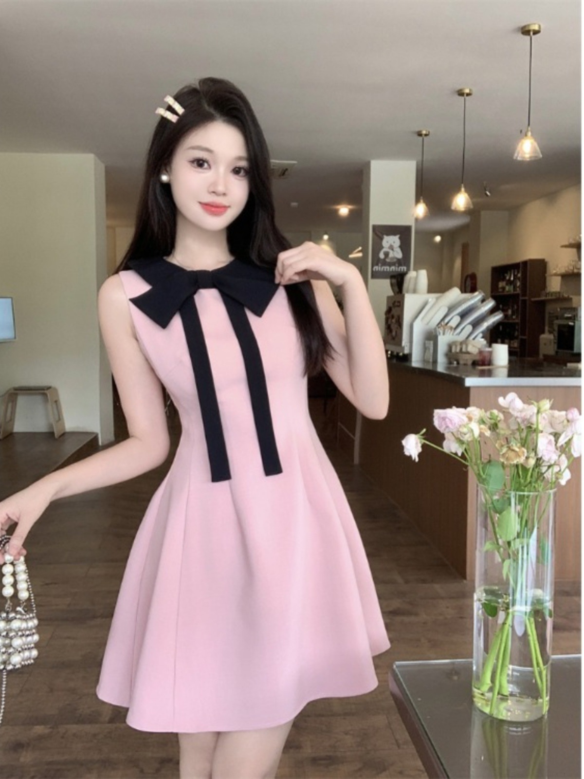 Summer Plus Size Fat Girl Sweet and Stylish Slimming French Style Bow Waist Dress Women's Vest Dress