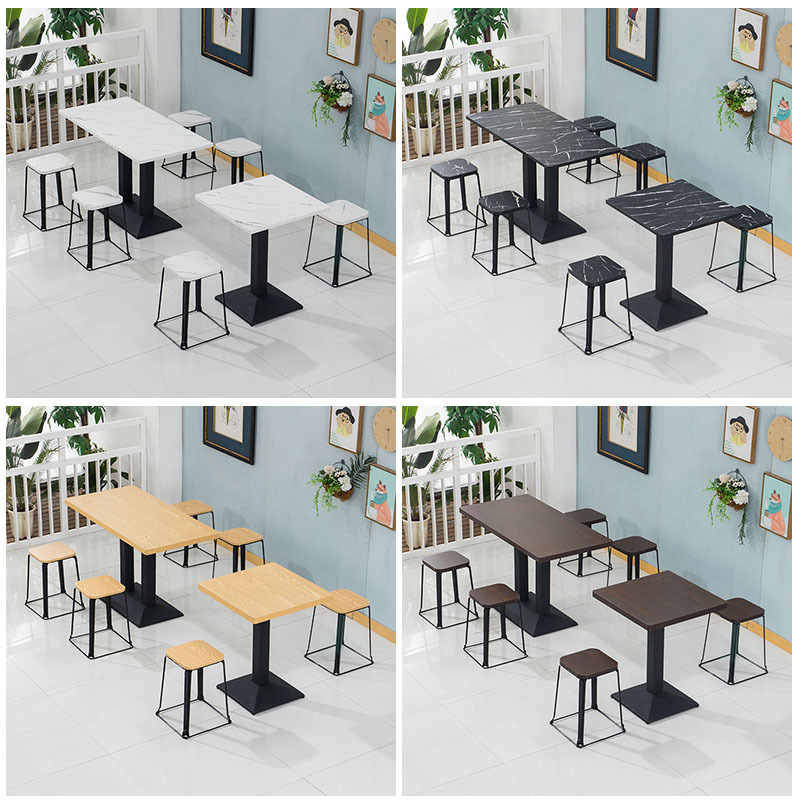 Restaurant Snack Bar Fast Food Table Commercial Noodle Shop Milk Tea Shop Restaurant Table and Chair Combination Simple Rectangular