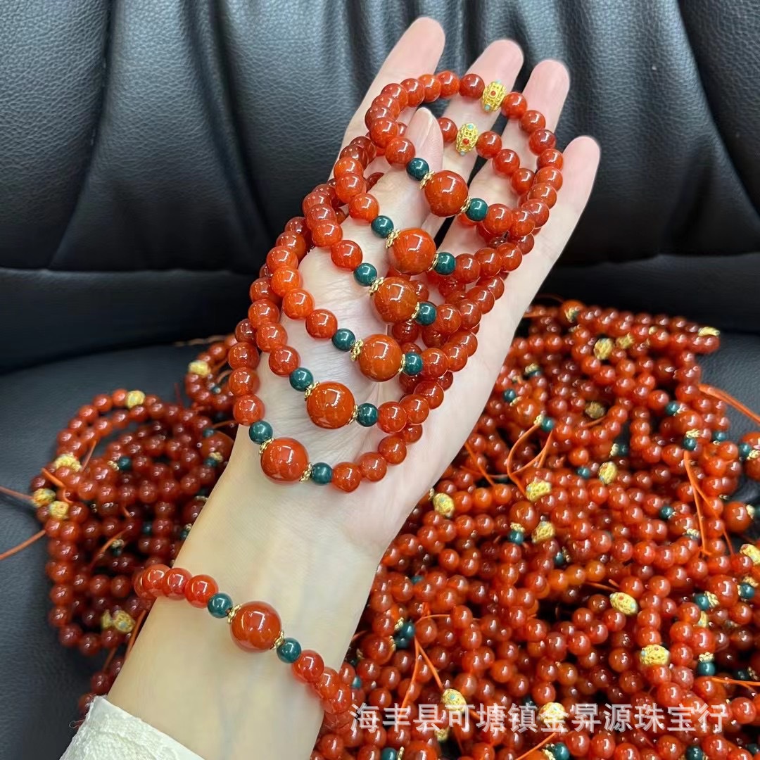 Natural red agate bracelet south red bracelet with ancient gold south red single bead summer fashion live wholesale